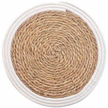 Tischset Stroh-Geflecht - Platzdeckchen mit Baumwolle - Braun-Weiss, Ø 38cm - Kratz- & Fleckenschutz für Ess- & Couchtische - Stabil - Langlebig - Geschenk