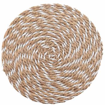 Tischset Stroh-Polyester-Geflecht rund Ø 38 cm - Schützt vor Kratzern & Flecken - Langlebig, robust & edel für Ess-/Couchtische - Braun/Weiss