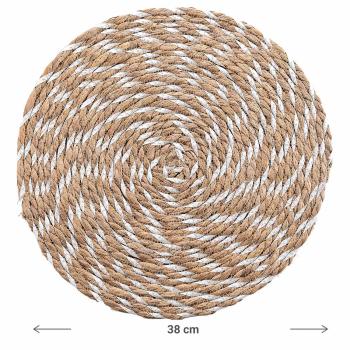 Preview: Tischset Stroh-Polyester-Geflecht rund Ø 38 cm - Schützt vor Kratzern & Flecken - Langlebig, robust & edel für Ess-/Couchtische - Braun/Weiss