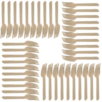 Holzgabeln 40er Set Einweggabeln 16cm - Umweltfreundlich - Biologisch abbaubar - Für heisse & kalte Speisen - Ideal für Partys & Catering