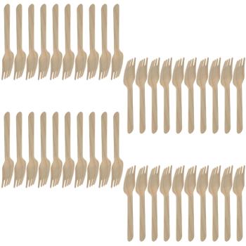 Preview: Holzgabeln 40er Set Einweggabeln 16cm - Umweltfreundlich - Biologisch abbaubar - Für heisse & kalte Speisen - Ideal für Partys & Catering