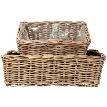 2er-Set Rattan Pflanzkörbe mit Pflanzfolie - Blumenkästen für Garten, Balkon, Terrasse - 60x23x20 & 40x23x20cm - Natur Design - Robust & wetterfest