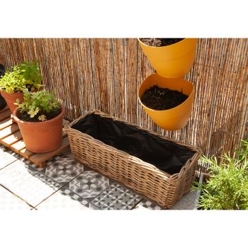 Preview: 2er-Set Rattan Pflanzkörbe mit Pflanzfolie - Blumenkästen für Garten, Balkon, Terrasse - 60x23x20 & 40x23x20cm - Natur Design - Robust & wetterfest