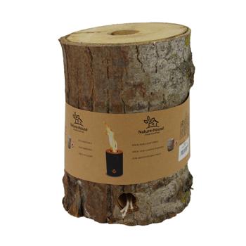 Preview: Schwedenfeuer aus Echtholz - Gartenfackel für Terrasse & Balkon mit Docht - Stimmungslicht für gemütliche Abende - 18x28cm Pappelholz aus Ungarn