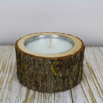 Preview: Holz Kerzenhalter - Natur Windlicht aus Pappelholz mit Naturrand - Handgefertigt - rustikale Deko für Wohnzimmer & Bad - Ø 26x12cm - braun