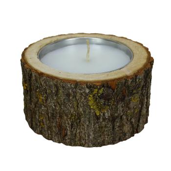 Preview: Holz Kerzenhalter - Natur Windlicht aus Pappelholz mit Naturrand - Handgefertigt - rustikale Deko für Wohnzimmer & Bad - Ø 26x12cm - braun