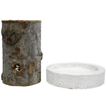 Preview: Schwedenfeuer aus Echtholz - Gartenfackel mit Betonsockel Ø 12x18cm - Für Terrasse, Balkon & Outdoor - Pappelholz aus Ungarn - Dekoration & Geschenk