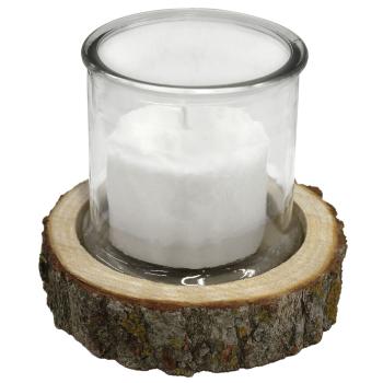 Preview: 2er-Set Kerzenglas auf Echtholzsockel mit Naturrinde - Windlicht Natur für Innen- & Aussenbereich - Ø13x13cm - Ø18x4cm, Pappel aus Ungarn