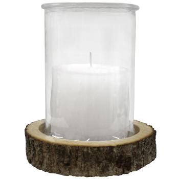 Preview: 2er-Set Kerzenglas auf Holzsockel - Windlicht Natur mit Echtholzsockel, Rinde - Innen & Aussen - Ø15x21cm/Ø21x4cm - Dekoration & Geschenk