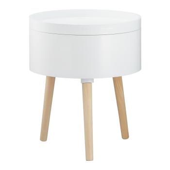 Beistelltisch mit Stauraum - Couchtisch mit Holzbeinen - Rund Ø 38x45cm - Kiefernholz-Kunststoff - Für Wohnzimmer, Schlafzimmer, Bad