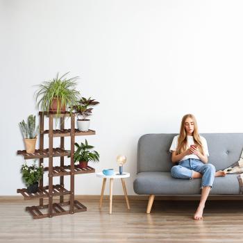 Preview: Pflanzenregal Tannenholz 5 Ebenen - Blumenregal für Terrasse Balkon Garten - Dunkelbraun 125x81x25cm - Robust & Dekorativ für Pflanzen & Deko