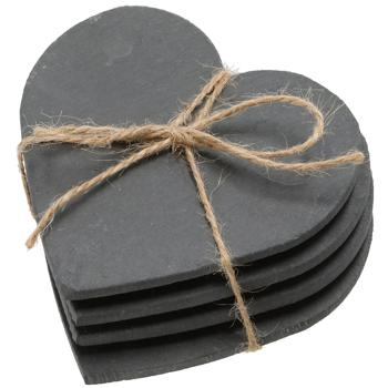 4er-Set Herz-Schiefer-Untersetzer - Glasuntersetzer in Herz Optik, robust, stabil & hitzebeständig - 10x10cm - Zuverlässiger Schutz für Oberflächen