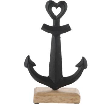 Deko Anker schwarz auf Mangoholz – Maritimer Aufsteller für Zuhause, Bad & Ladengeschäfte – Robustes Aluminium 11x17x5cm – Vielseitig kombinierbar