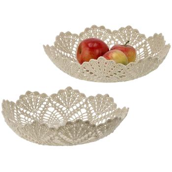 Preview: Dekoschale Makramee aus Baumwolle - Boho-Style Korb mit Metallrahmen für Schmuck & Kosmetika - Ø 22x7cm Beige - Robust & vielseitig einsetzbar