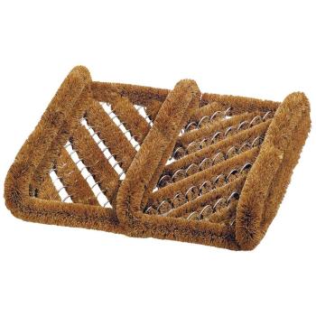 Schuhabstreifer aus Kokosfasern & Metall - Robuster Fussabtreter für Aussenbereich - 30x35cm braun/silber - Ganzjährig effiziente Schuhreinigung
