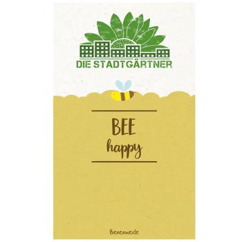 Saatgrüsse Grusskarte "Bee happy" - Kunterbunte Blumenmischung als bienenfreundliche Garten-Geschenkidee - Zaubert Blumen statt Abfall