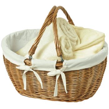 Einkaufskorb Naturmaterial - Korb mit Stoff und Henkel - Handgefertigt, abnehmbarer waschbarer Stoff - braun/beige, 46x40x23cm - Robust & nachhaltig