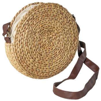 Umhängetasche Rund aus Naturmaterial - Für tägliche Essentials - Handgefertigt mit Lederriemen, braun/beige, Ø 24 x 24 cm - Modern & Umweltfreundlich