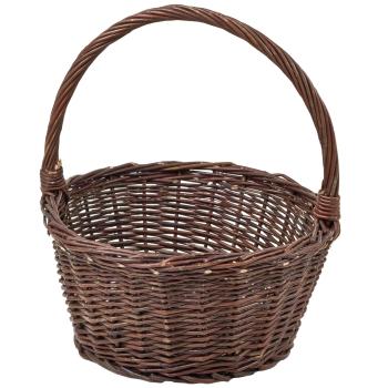 Geflochtener Allzweckkorb - Grosser Henkel Weidekorb zum Transportieren & Dekorieren - Ø 35x18cm - Naturbraun - Robust - Unbehandelte Vollweide