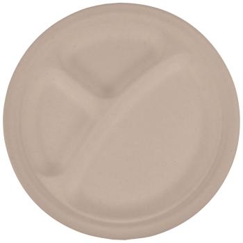 Preview: Zuckerrohr Teller rund 24er-Set - Biologisch abbaubar kompostierbar - 23cm Ø - für warme & kalte Speisen - Mikrowellen- & Catering geeignet