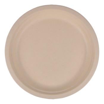 Preview: Zuckerrohr Teller rund 24er-Set - Biologisch abbaubar & kompostierbar für Party Event Catering - Ø 18 cm - Mikrowellengeeignet - Heisse & kalte Speisen