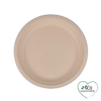 Preview: Zuckerrohr Teller rund 24er-Set - Biologisch abbaubar & kompostierbar für Party Event Catering - Ø 18 cm - Mikrowellengeeignet - Heisse & kalte Speisen