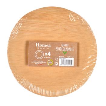 Preview: Bambus Einwegteller 4er-Set - Biologisch abbaubar & umweltschonend für Picknick & Party - Rund, flach, Ø 18 cm - Ideal für Salate, Hauptspeisen & Catering
