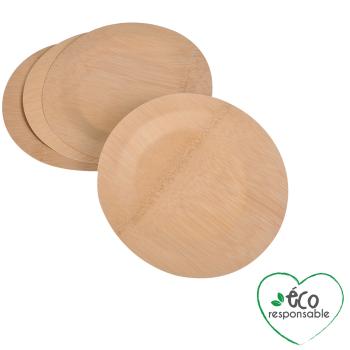 Preview: Bambus Einwegteller 4er-Set - Biologisch abbaubar & umweltschonend für Picknick & Party - Rund, flach, Ø 18 cm - Ideal für Salate, Hauptspeisen & Catering