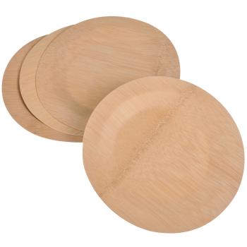 Bambus Einwegteller 4er-Set - Biologisch abbaubar & umweltschonend für Picknick & Party - Rund, flach, Ø 18 cm - Ideal für Salate, Hauptspeisen & Catering