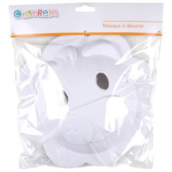 Preview: Löwen-Maske weiss-Dekorationsmaske für Zuhause & Fasnacht-Mit Band zum Aufhängen/Anziehen-Bemalbar/Verzierbar-23x22cm Papier/Karton-Ganzjährig einsetzbar