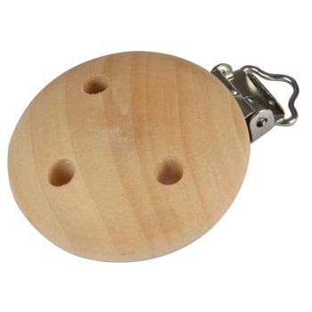 Schnullerclip Holz mit runder Oberfläche - Sicherer Befestiger für Schnuller Beissring Babyaccessoires - Stabile Metallklammer verhindert Verletzungen