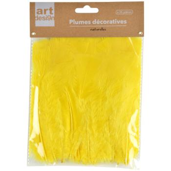 Preview: Dekofedern Set Gelb 35 Stück - Flauschige Naturfedern zum Basteln & Dekorieren von Geschenken, Festen, Schmuck - DIY-Projekte, Türkränze - ca. 17cm lang