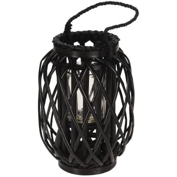 Laterne aus Rattan Geflecht - Windlicht mit Glaseinsatz & Tragekordel - Schwarz Ø 30x23 cm - Für Kerzen Teelichter Stumpenkerzen