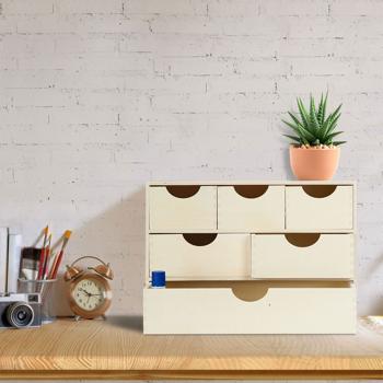 Preview: Schubladenbox Holz mit 6 Fächern - Kreativ gestalten & bemalen - Ordnungsbox für Kleinutensilien in Bastelecke, Werkstatt, Büro - H 28 x B 40 x T 20 cm