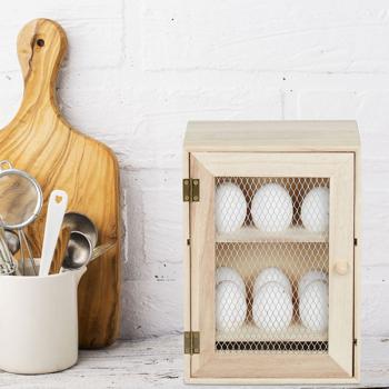 Preview: Eierschrank Holz Landhausstil - Dekorative Aufbewahrung mit 12 Mulden für Eier - Hinstellen in der Küche - 25x18x12cm MDF