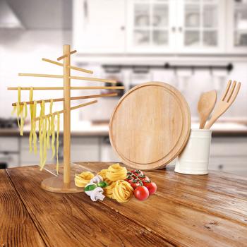 Preview: Nudeltrockner Bambus - Pastaständer für selbstgemachte frische Nudeln wie Spaghetti & Tagliatelle - 12 Arme - H 41x34x15cm - Stabil & standfest