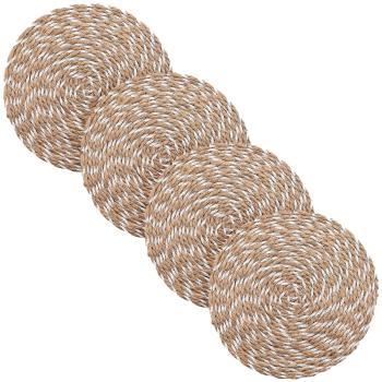 Preview: 4er Tischsets aus Stroh- & Polyester-Geflecht - Platzdeckchen rund braun/weiss Ø 38 cm - schützt Oberflächen vor Kratzern & Flecken- strapazierfähig