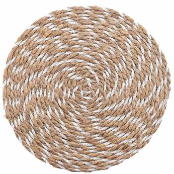 Preview: 2er Tischsets aus Stroh-Polyester-Geflecht - Rundes Platzdeckchen für Esstisch - Braun-Weiss, Ø 38 cm - Schutz vor Kratzern & Flecken