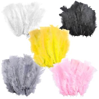 Dekofedern 5er-Set - Flauschige Naturfedern zum Basteln & Dekorieren von Geschenken, Festen, Schmuck - 5 Farben je 35 Stück - 17 cm lang