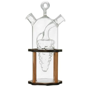 Preview: Öl- & Essigspender 2in1 - Glas & Olivenholz Ständer - Mediterranes Design, 2 Kammern, Öl 250ml/Essig 125ml - 20x9cm - Handgefertigt aus Italien