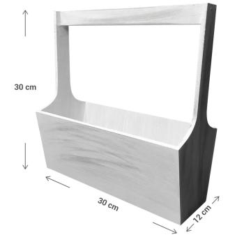 Preview: Holzkiste mit länglichem Griff Deko Korb weiss Shabby Chic - Organizer für Küche Bad Kinderzimmer - 30x12x30cm Holz/MDF ökologische Farbe