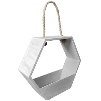 Deko-Korb Bienenwabenform mit Seilaufhängung - Vielseitig einsetzbar für Pflanzen & Geschenke - Holz (MDF) - Shabby Chic Weiss - 30x10x26cm