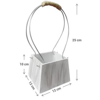 Preview: Deko Korb Holz mit Drahtaufhänger - Shabby Chic Weiss - Handgefertigt, vielseitig einsetzbar - 12x12x25cm - MDF - Ökologische Farben