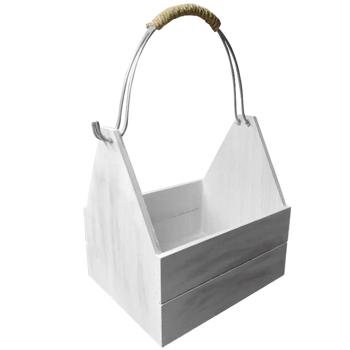 Deko Korb Holz mit Drahtaufhänger - Shabby Chic weiss - Vielseitig einsetzbar - Handgefertigt aus Holzfaserplatten mit ökologischer Farbe - 20x15x10cm