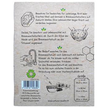 Preview: Bienenwachstücher 3er Set - Wiederverwendbare Alternative zu Frischhaltefolie für frische Lebensmittel - Rund, Rot mit Blumen-Muster, 33/25/20cm