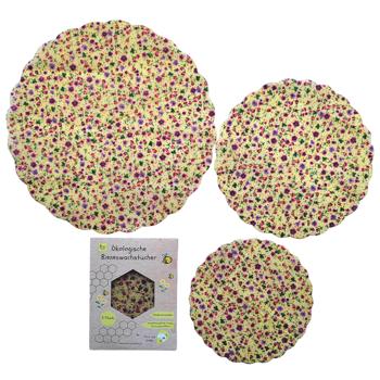Bienenwachstücher 3er Set rund - gelbes Blumen-Design - Wiederverwendbar & Langlebig - Umweltfreundliche Frischhaltefolien-Alternative
