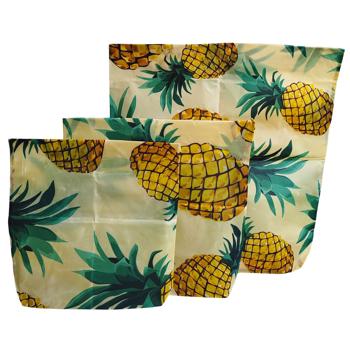 Preview: Premium 3er Bienenwachsbeutel Ananas Design - Nachhaltige Lebensmittelaufbewahrung - Wiederverwendbar, Antibakteriell, 3 Grössen - Gelb-Natur