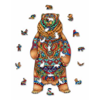 Preview: Buntes Holzpuzzle Bär 157-Teile - Schillerndes Tier-Puzzle - Fördert Konzentration & Kurzzeitgedächtnis - 25x50cm - Inkl. Tier-Extras