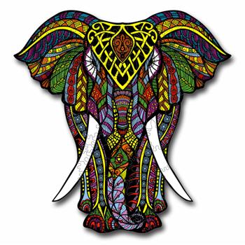 Holzpuzzle Elefant - Farbenprächtiges Tier-Puzzle 97 Teile - Fördert Konzentration & Kurzzeitgedächtnis - Inkl. Tier-Extras - HDF 30x30cm