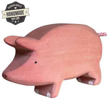 Preview: Holztier Schwein - Handgefertigt, nachhaltig mit Bio-Ölen - 10x6x3 cm Holzfigur für Kinder - Fördert Fantasie & Intelligenz - Weihnachtsgeschenk